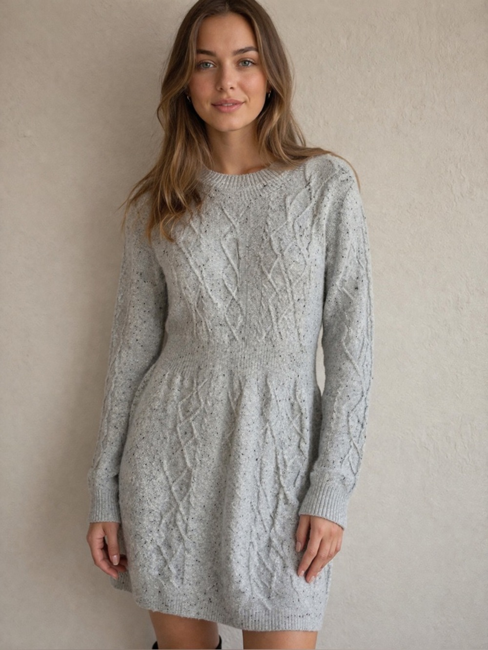 Lucky Brand Light Gray Cable Knit Sweater Dress